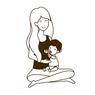 sevimli gebelik anne küçük erkek karakterleri ile oturmuş