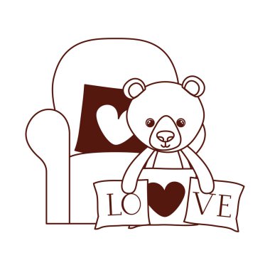 sevimli ayı oyuncak kanepede aşk yastıkları ile doldurulmuş