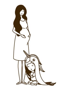 küçük kız karakterleri ile sevimli gebelik anne