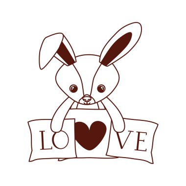 kalp aşk yastıkları ile doldurulmuş sevimli tavşan