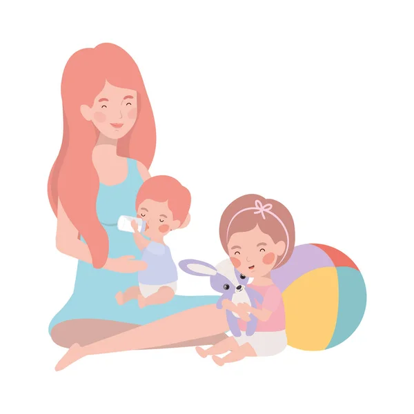 Niedliche Schwangerschaft Mutter mit kleinen Kindern Zeichen — Stockvektor