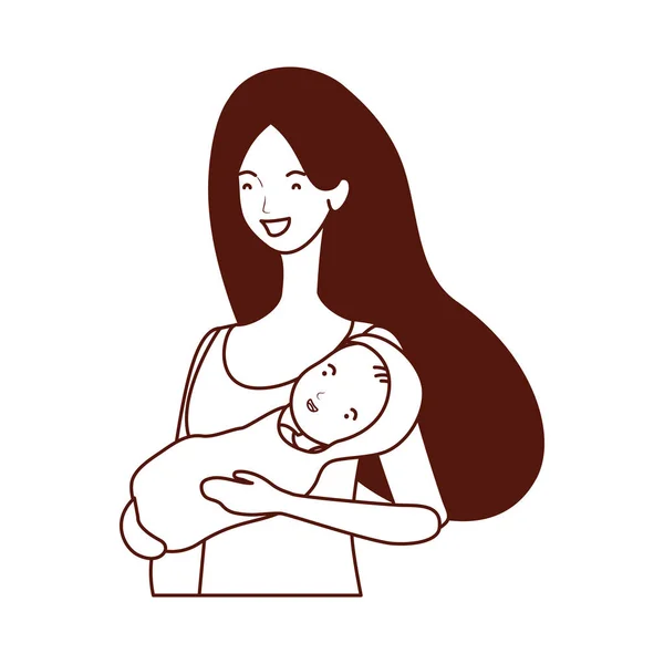 かわいい妊娠母は小さな赤ちゃんの文字を持ち上げる — ストックベクタ