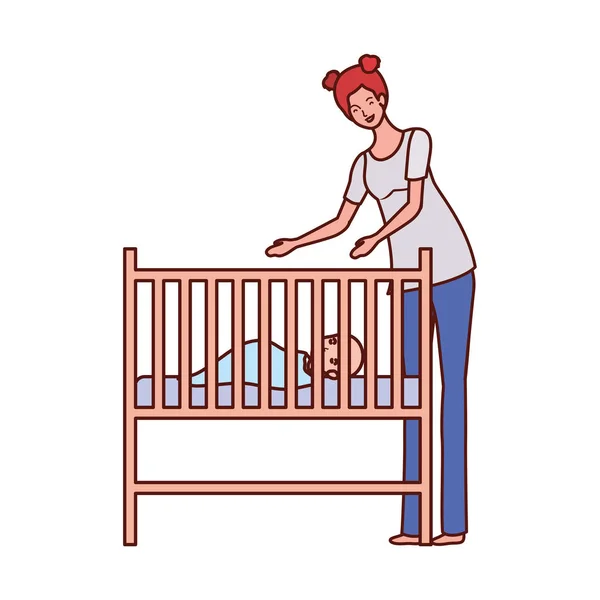 Mãe com bebê em caracteres de berço —  Vetores de Stock
