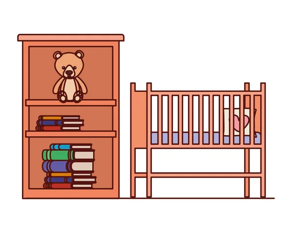 婴儿摇篮和搁板与书籍 — 图库矢量图片