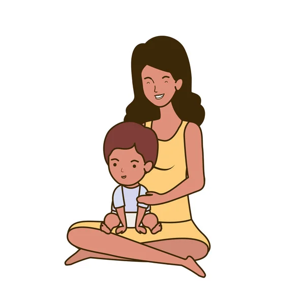 Afro gebelik anne küçük bebek karakterleri kaldırma oturmuş — Stok Vektör