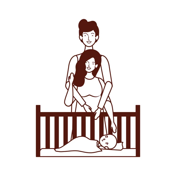 Vanhemmat pari, jolla on pieni vauva olohuoneessa — vektorikuva