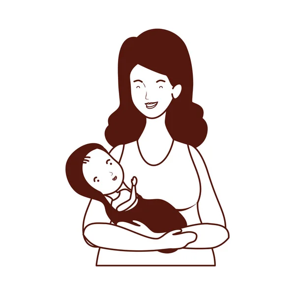 かわいい妊娠母は小さな赤ちゃんの文字を持ち上げる — ストックベクタ