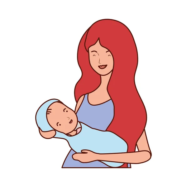 Gravidez bonito mãe levantando pequenos personagens do bebê —  Vetores de Stock