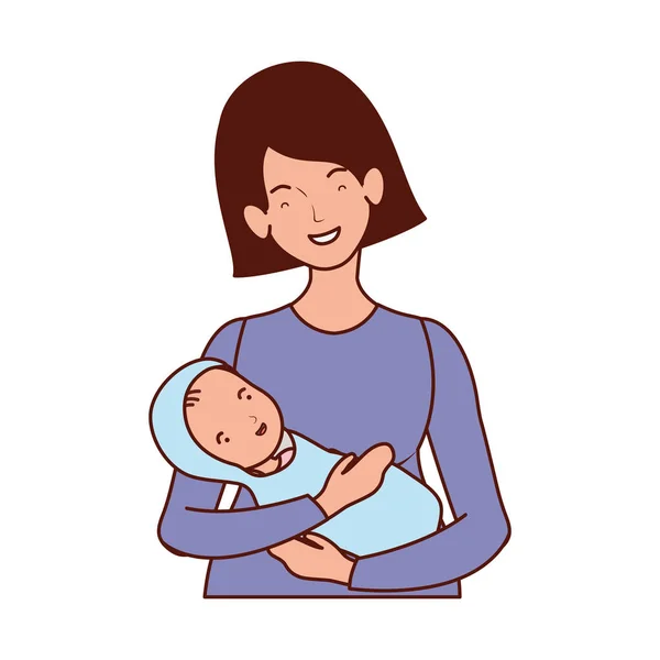 Niedliche Schwangerschaft Mutter hebt kleine Baby-Charaktere — Stockvektor