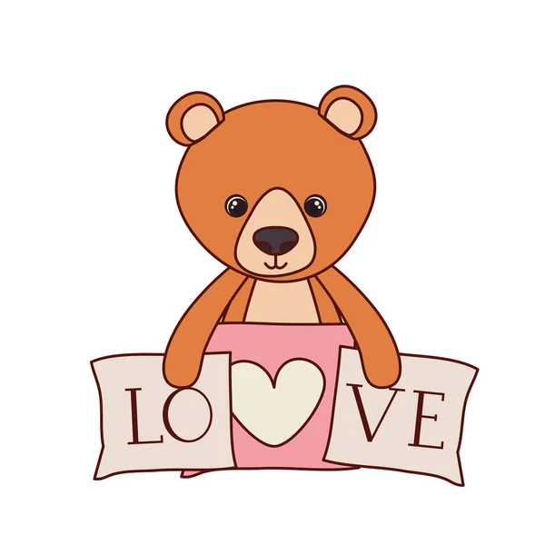 Ładny niedźwiedź Teddy nadziewane z miłości poduszki — Wektor stockowy