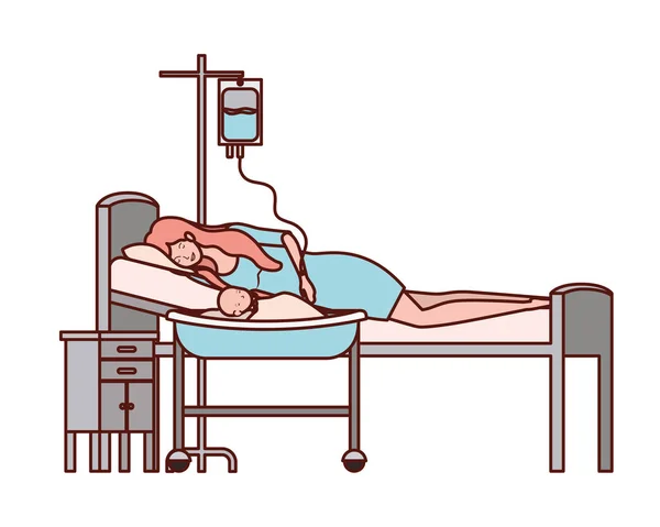Madre con bebé recién nacido en camilla — Vector de stock