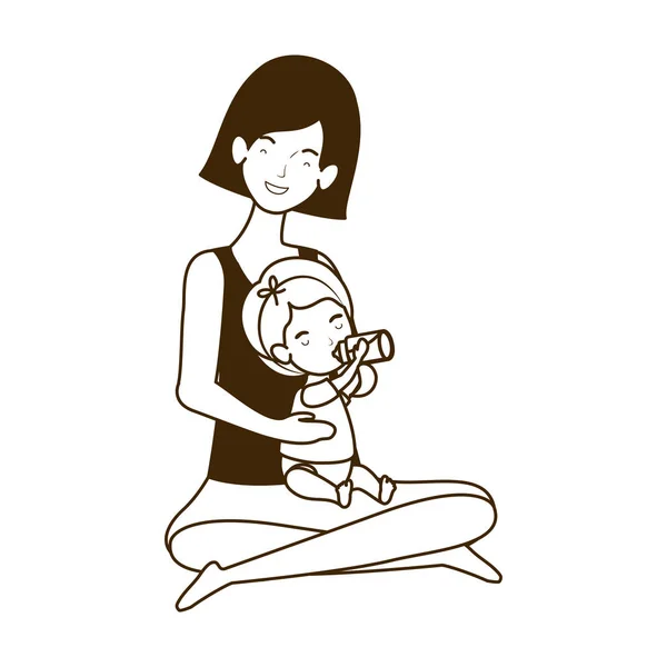 Niedliche Schwangerschaftsmutter sitzt mit kleinen Mädchen Figuren — Stockvektor