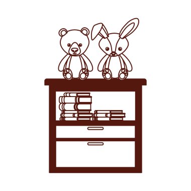 sevimli ayı ve tavşan raflarda bebek oyuncakları doldurulmuş