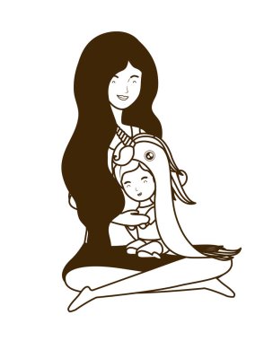 sevimli hamilelik anne küçük kız karakterleri ile oturmuş