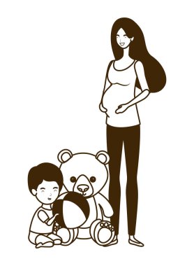 küçük erkek karakterleri ile sevimli gebelik anne