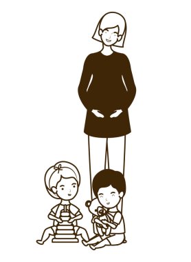 küçük çocuk karakterleri ile sevimli gebelik anne