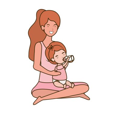 sevimli hamilelik anne küçük kız karakterleri ile oturmuş