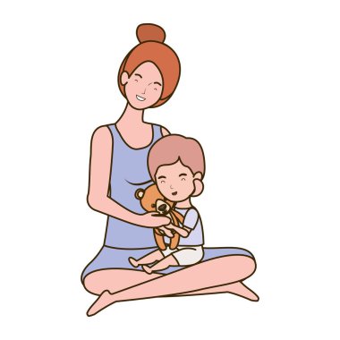 sevimli gebelik anne küçük erkek karakterleri ile oturmuş