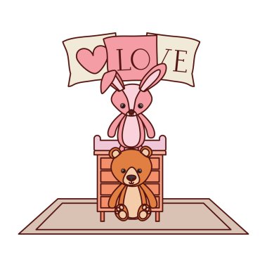 sevimli ayı ve tavşan çekmecede bebek oyuncakları dolması