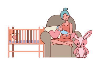 oturma odasında küçük çocuk ile sevimli gebelik anne