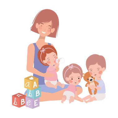 küçük çocuk karakterleri ile sevimli gebelik anne