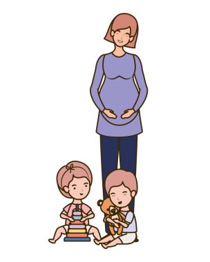 küçük çocuk karakterleri ile sevimli gebelik anne