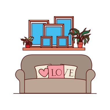 kanepe ve aşk yastıkları ile oturma odası ev