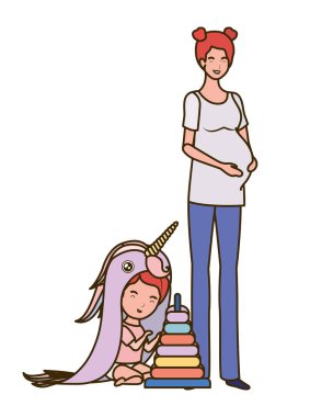 küçük kız karakterleri ile sevimli gebelik anne