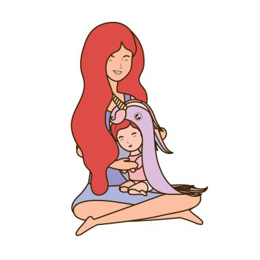 sevimli hamilelik anne küçük kız karakterleri ile oturmuş