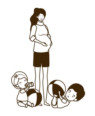 küçük çocuk karakterleri ile sevimli gebelik anne