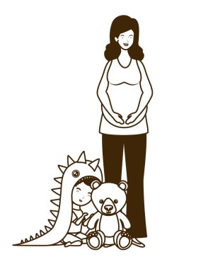 küçük erkek karakterleri ile sevimli gebelik anne