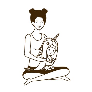 sevimli hamilelik anne küçük kız karakterleri ile oturmuş