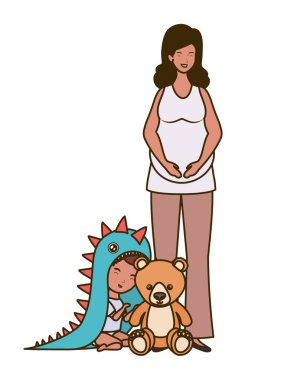 küçük erkek karakterleri ile afro gebelik anne