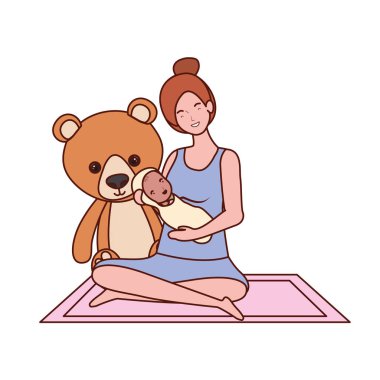 sevimli gebelik anne küçük erkek karakterleri ile oturmuş