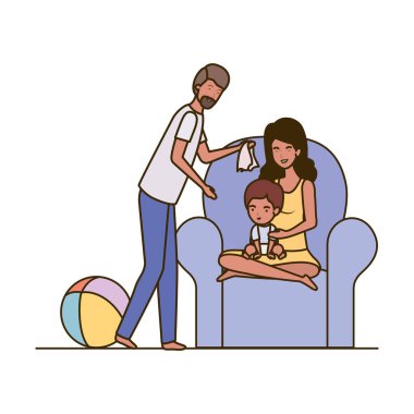 kanepe karakterleri küçük bebekler ile anne-babalar çift