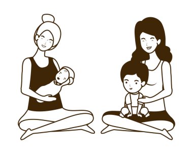 sevimli gebelik anneler küçük bebekler karakter kaldırma oturmuş