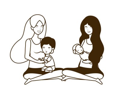 sevimli gebelik anneler küçük bebekler karakter kaldırma oturmuş