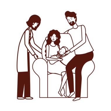 kanepe karakterleri küçük bebek ile anne çift