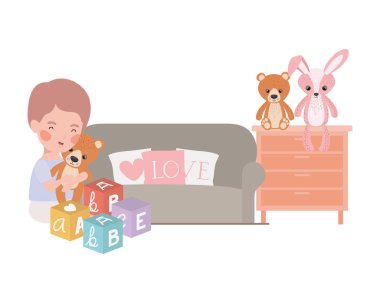 sevimli küçük çocuk bebek oturma odasında oyuncaklar ile oynarken