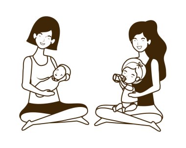 sevimli gebelik anneler küçük bebekler karakter kaldırma oturmuş