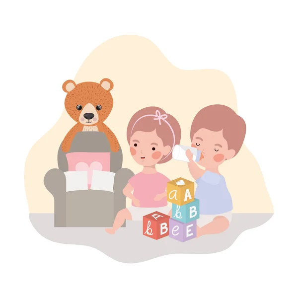 cute little kids babies in livingroom characters