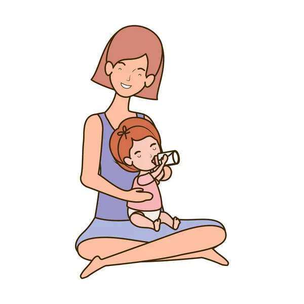 Sevimli hamilelik anne küçük kız karakterleri ile oturmuş — Stok Vektör
