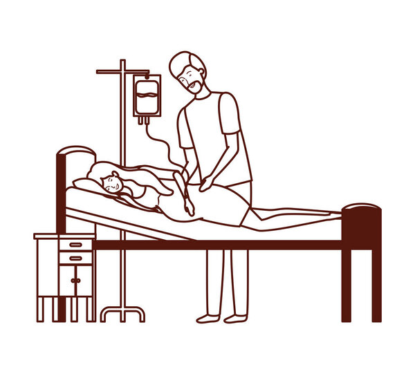 pregnancy woman in stretcher with father