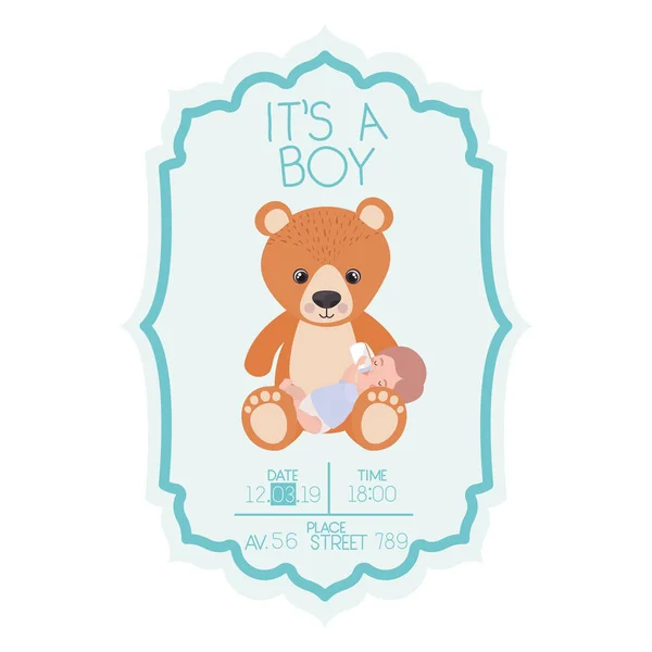 It's a Boy Card z cute Bear Teddy — Wektor stockowy