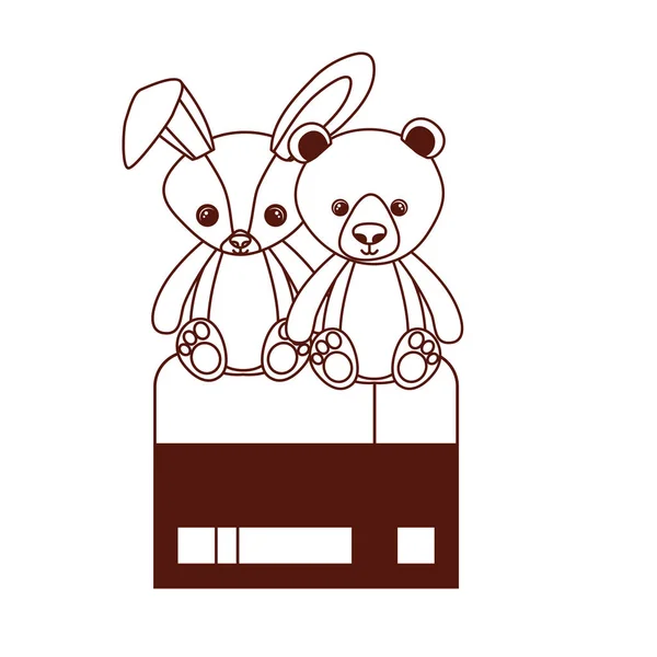 Χαριτωμένο αρκούδα και κουνέλι παραγεμισμένα παιχνίδια μωρών στην καρέκλα — Διανυσματικό Αρχείο