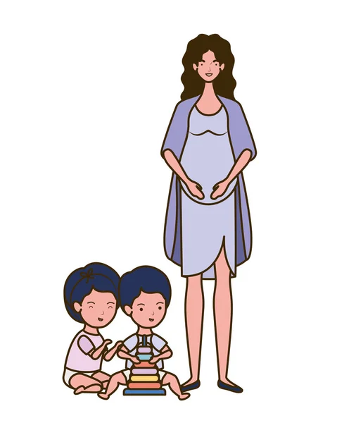 Aranyos terhesség anya kisgyerek karakterek — Stock Vector