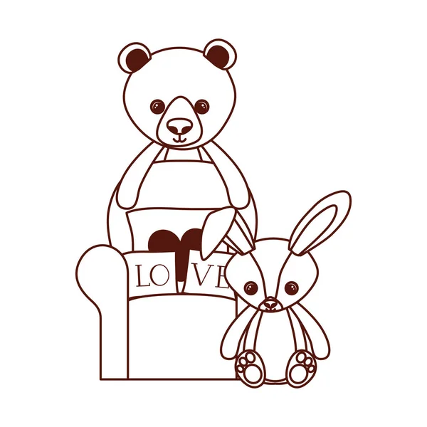 Cute Bear i królik nadziewane zabawki dla niemowląt w salonie — Wektor stockowy