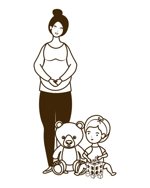 Χαριτωμένο μητέρα εγκυμοσύνη με μικρό κορίτσι χαρακτήρες — Διανυσματικό Αρχείο