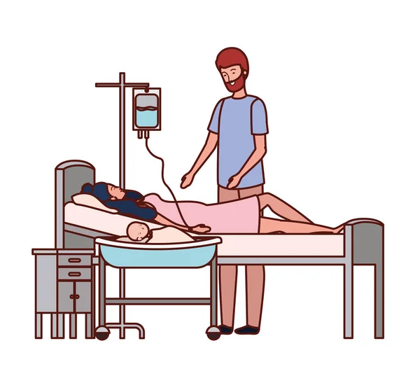 担架で新生児を持つ母と父 — ストックベクタ