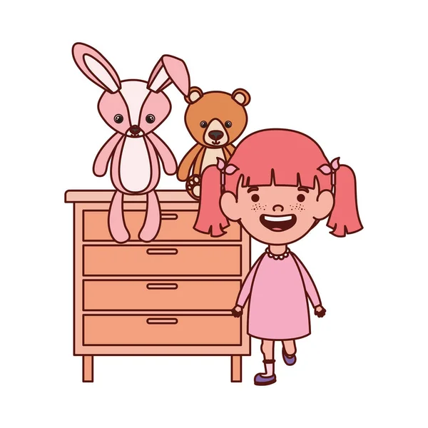 Cute Little Girl Baby z zabawkami charakter — Wektor stockowy